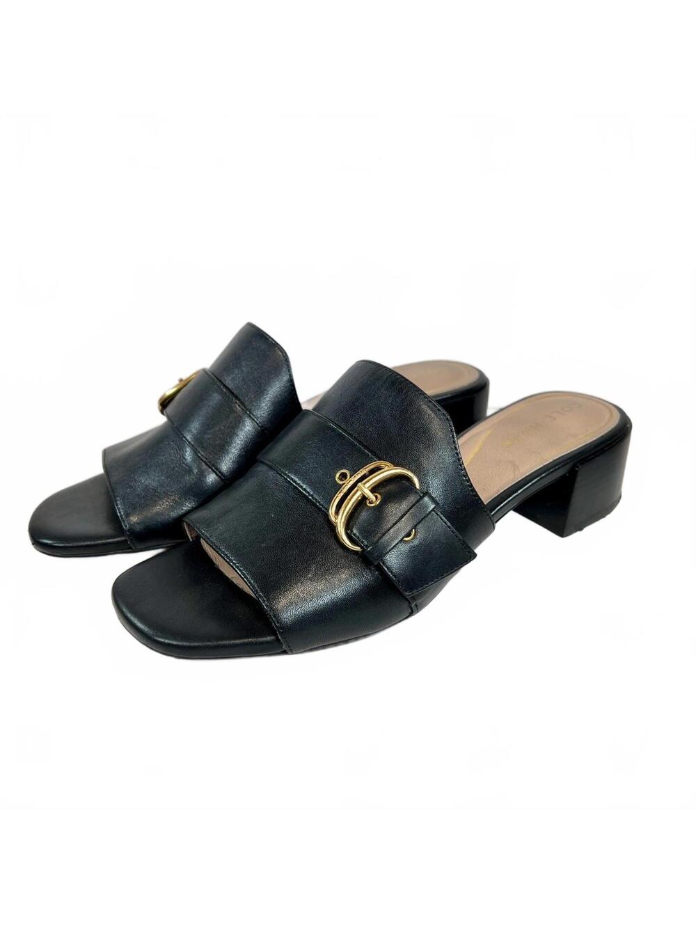 Cole Haan Size 7 B Crosby Slide Sandals Buckle Black Leather Grand 360 Women's